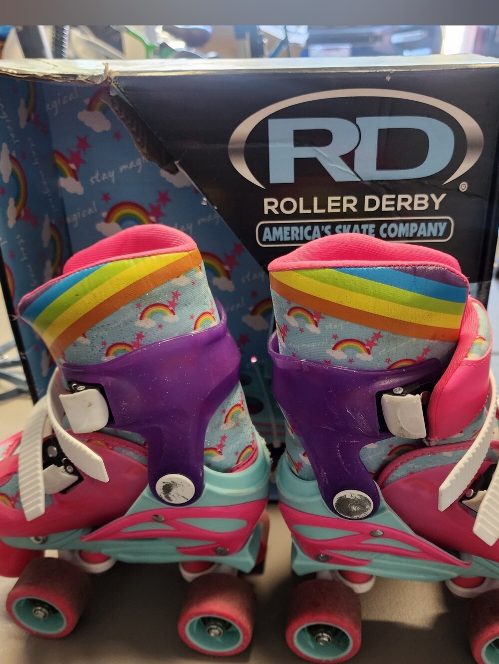 Girls Roller Derby Unicorn Kids' Rainbow Roller Skates - Pink Sz 12-2 Adjustable